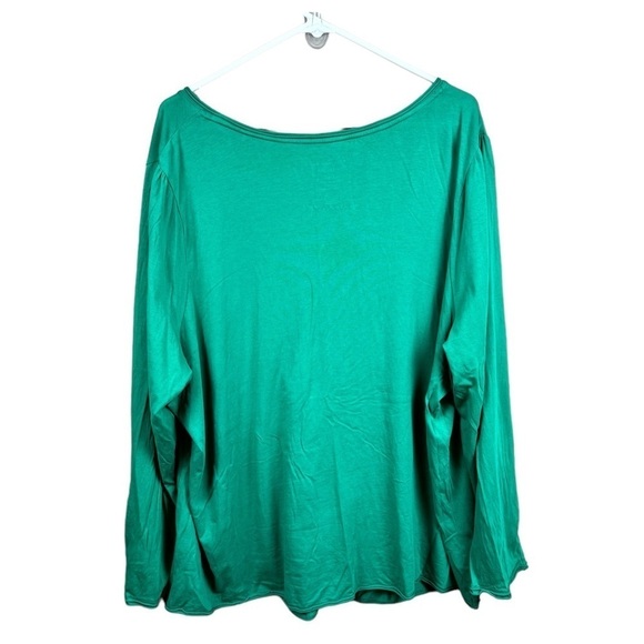 Lane Bryant Green Supima Cotton Pleated Ruffle Pullover V Neck Top - Picture 2 of 8